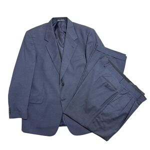 Daniel Gray Suit Mens 44R W39 Navy Wool 2 Button Pleated Cuffed Travel Concepts